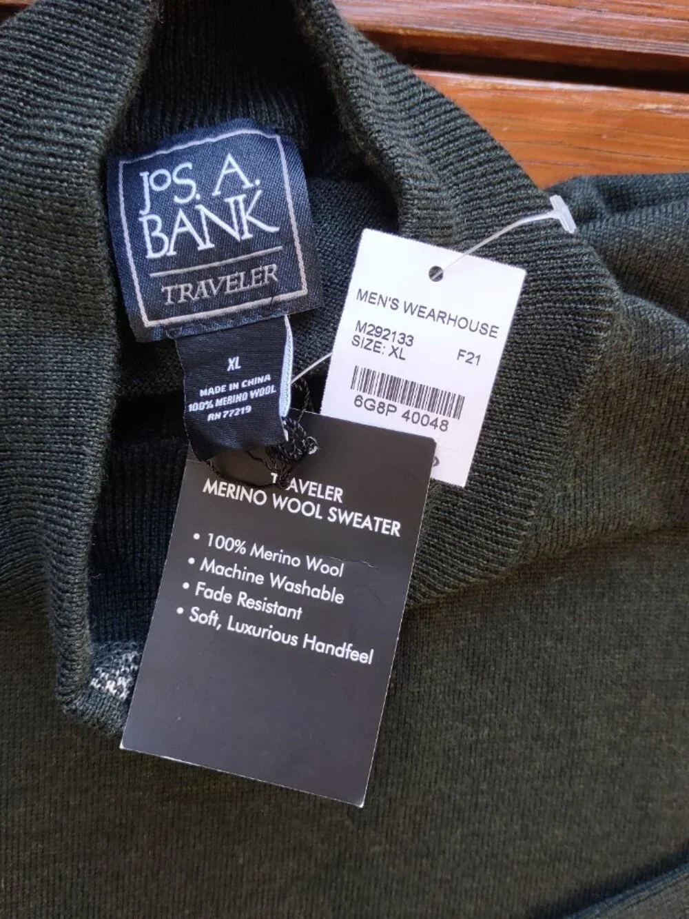 NWT Jos A Bank Traveler 100% Merino Wool 1/4 Zip Sweater Dark Green Size XL - Picture 11 of 11